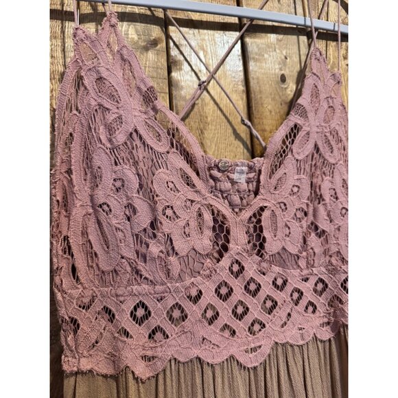 Free People Mauve Pink Lace Dress M flowy bohemian boho flare summer spring - Picture 5 of 5